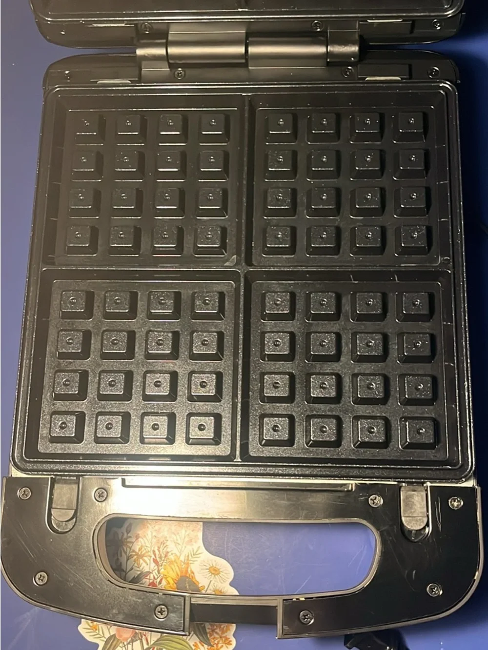 Black Electric Waffle Maker - Compact 4-Section Grid